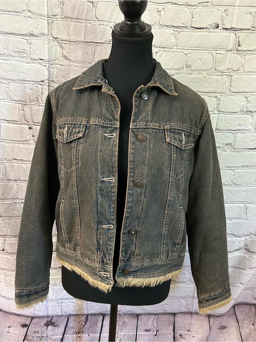 Kids Black Denim Jean Jacket with Frayed Hem